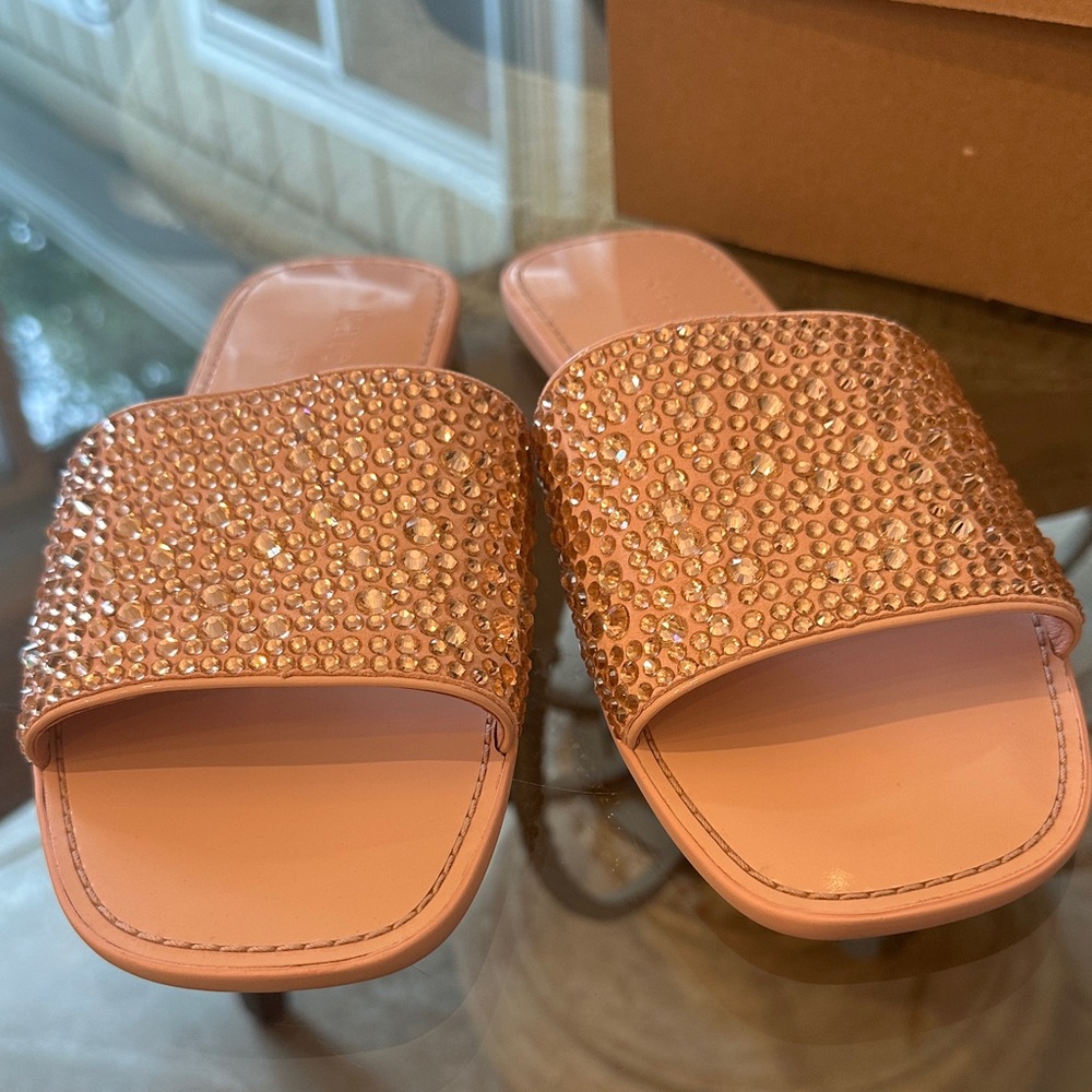 Brand New $120 Kate Spade Pink Rhinestone All That Glitters Slide Sandals sz 9.5 - Picture 14 of 16